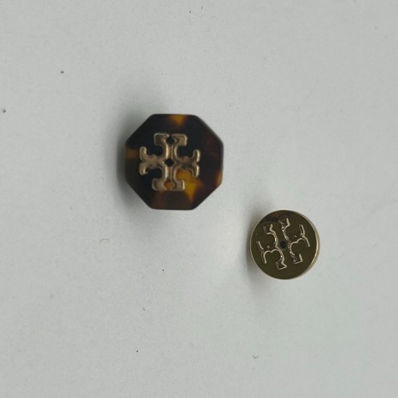 Tory Burch Octagon Brown Mixed Stone and Gold Signature Stud Earrings - Picture 8 of 9